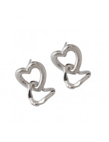 Girl Hollow Heart in Heart 925 Sterling Silver Dangling Earrings