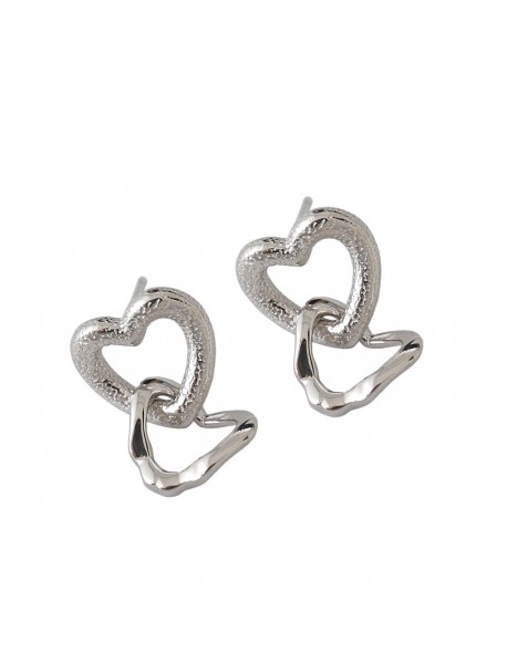Girl Hollow Heart in Heart 925 Sterling Silver Dangling Earrings