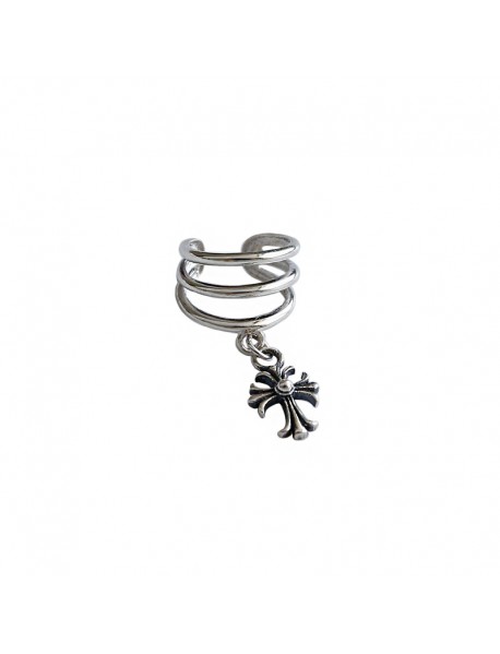 Elegant Triple Layers Cross Flower 925 Sterling Silver Non-Pierced Earring(Single)