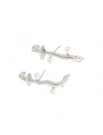 Elegant Irregular Branch Shell Pearls 925 Sterling Silver Stud Earrings