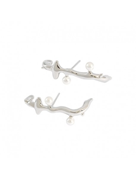 Elegant Irregular Branch Shell Pearls 925 Sterling Silver Stud Earrings