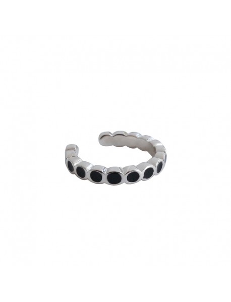 Fashion Black Round Epoxy 925 Sterling Silver Non-Pierced Earring(Single)