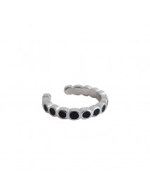Fashion Black Round Epoxy 925 Sterling Silver Non-Pierced Earring(Single)