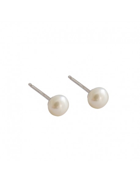 Simple Round Natural Pearls 925 Sterling Silver Stud Earrings