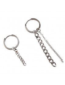Asymmetry Circle Hollow Chain Tassels 925 Sterling Silver Hoop Earrings