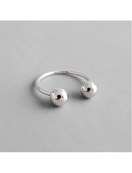 Simple Two Beads Ball 925 Sterling Silver Adjustable Ring