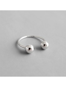 Simple Two Beads Ball 925 Sterling Silver Adjustable Ring