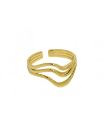 Simple Hollow Triple Lines Wavr 925 Sterling Silver Adjustable Ring
