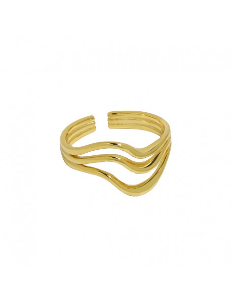 Simple Hollow Triple Lines Wavr 925 Sterling Silver Adjustable Ring