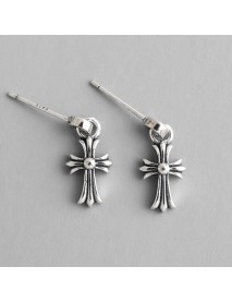Vintage Cross Flower 925 Sterling Silver Dangling Earrings