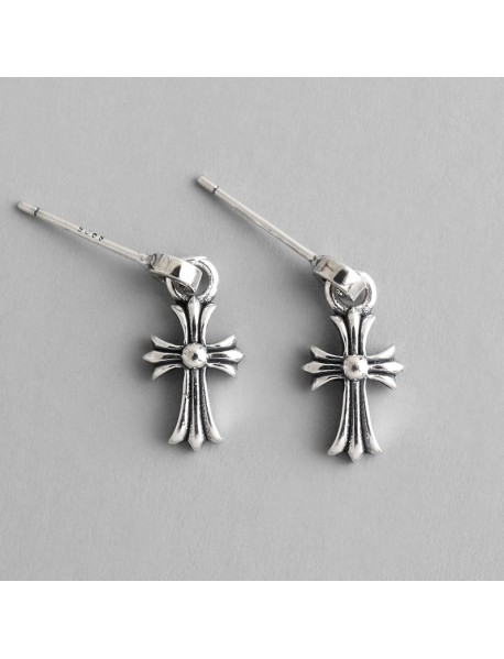 Vintage Cross Flower 925 Sterling Silver Dangling Earrings