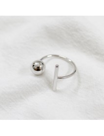 Office Simple Round Ball Rectangle 925 Sterling Silver Adjustable Ring