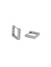 Girl Geometry Hollow CZ Square 925 Sterling Silver Hoop Earrings