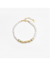 Asymmetry Oval Natural Pearls Beads 925 Sterling Silver Bracelet
