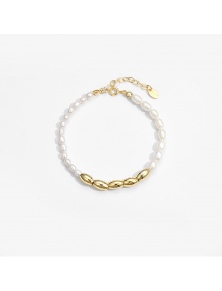 Asymmetry Oval Natural Pearls Beads 925 Sterling Silver Bracelet