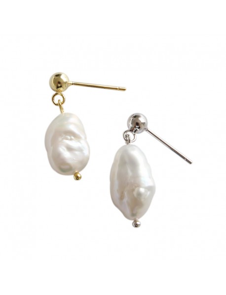 Elegant Oval Natural Pearls 925 Sterling Silver Dangling Earrings