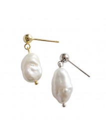Elegant Oval Natural Pearls 925 Sterling Silver Dangling Earrings