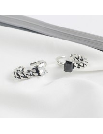 Vintage Square CZ Hollow Chain 925 Sterling Silver Adjustable Ring