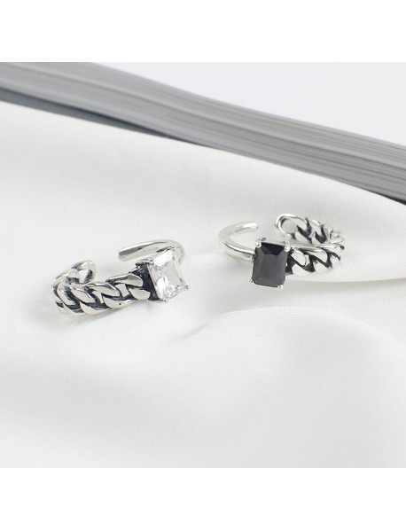 Vintage Square CZ Hollow Chain 925 Sterling Silver Adjustable Ring