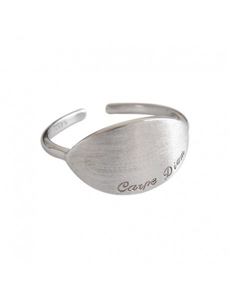 Simple Geometry Eavpe Diem Letters 925 Sterling Silver Adjustable Ring