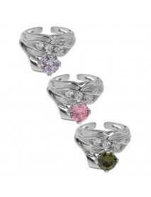 Fashion Irregular Round CZ 925 Sterling Silver Adjustable Ring