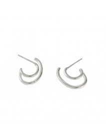 Fashion Irregular Double Layer C Shape 925 Sterling Silver Stud Earrings