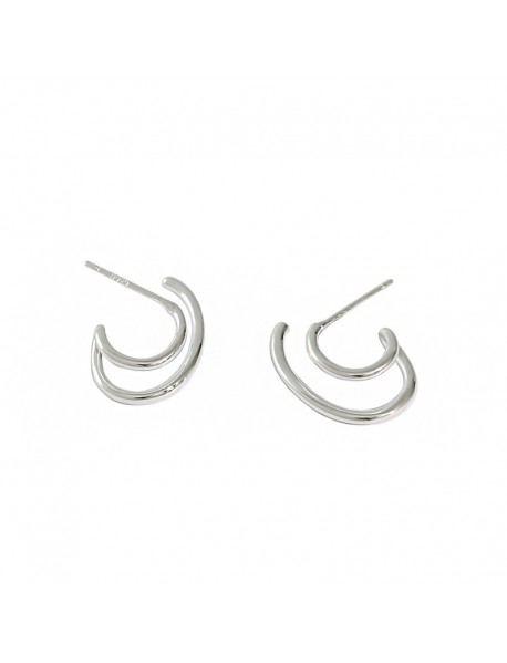Fashion Irregular Double Layer C Shape 925 Sterling Silver Stud Earrings