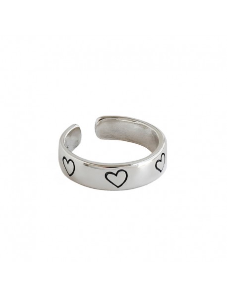 Vimtage Black Heart 925 Sterling Silver Adjustable Ring