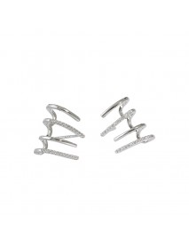 Fashion Rake CZ Shape Lines 925 Sterling Silver Stud Earrings