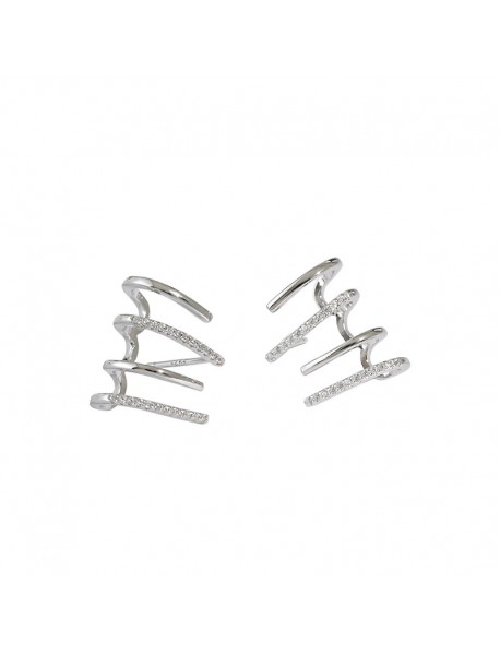 Fashion Rake CZ Shape Lines 925 Sterling Silver Stud Earrings