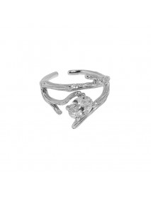 Modern Oval CZ Branch 925 Sterling Silver Adjustable Ring