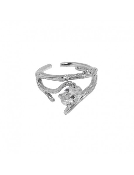 Modern Oval CZ Branch 925 Sterling Silver Adjustable Ring