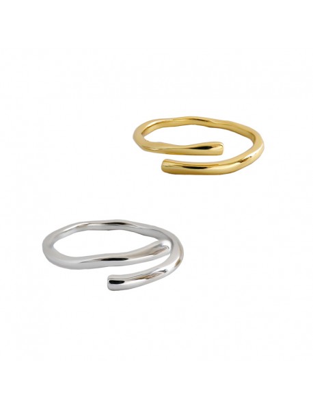 Simple Irregular Wave Office 925 Sterling Silver Adjustable Ring