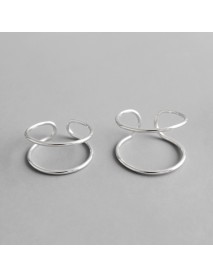 Simple Hollow Double Layers 925 Sterling Silver Adjustable Ring