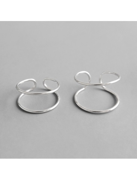 Simple Hollow Double Layers 925 Sterling Silver Adjustable Ring