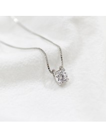 Girl Simple Four Claw Round CZ 925 Sterling Silver Necklace