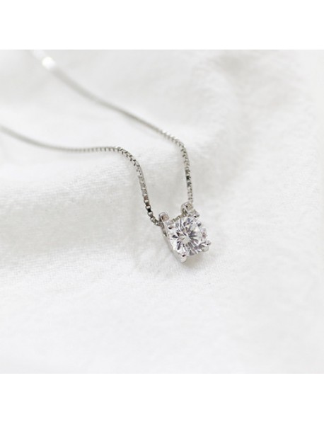 Girl Simple Four Claw Round CZ 925 Sterling Silver Necklace