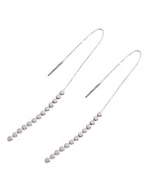 Elegant Flat Beads Tassels  925 Sterling Silver Thread Dangling Earrings