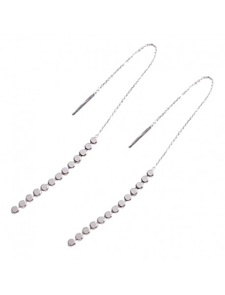 Elegant Flat Beads Tassels  925 Sterling Silver Thread Dangling Earrings