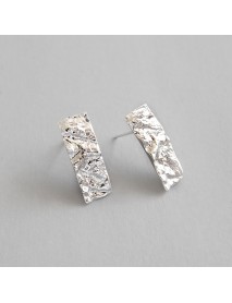 Fashion Irregular Tinfoil Paper Rectangle 925 Sterling Silver Stud Earrings