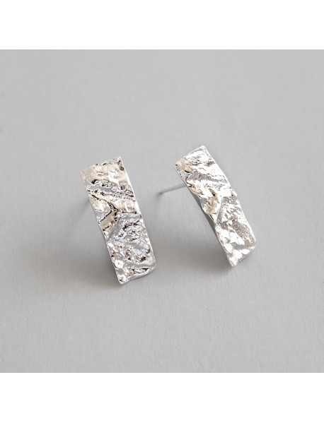 Fashion Irregular Tinfoil Paper Rectangle 925 Sterling Silver Stud Earrings