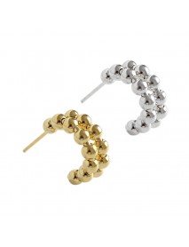 Fashion Bubbles Beads C Shape 925 Sterling Silver Hoop Earrings
