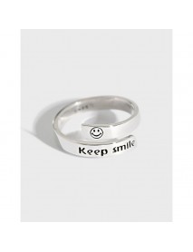 Vintage Keep Smile Letters 925 Sterling Silver Adjustable Ring
