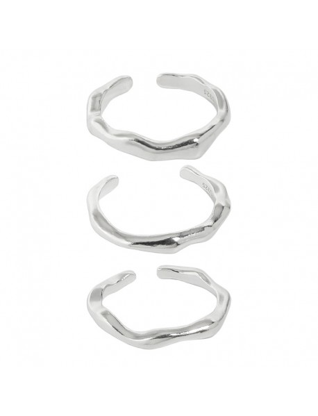 Graduation Irregular Wave 925 Sterling Silver Adjustable Ring