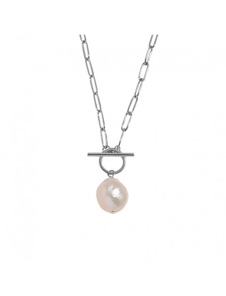 Office Irregular Natural Pearl Hollow Chain 925 Sterling Silver Necklace
