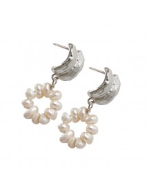 Elegant Irregular Natural Pearls 925 Sterling Silver Dangling Earrings