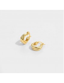 Classic Double Layers Cross 925 Sterling Silver Hoop Earrings