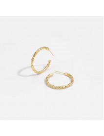 Geometry Tinfoil Pattern Circle 925 Sterling Silver Hoop Earrings