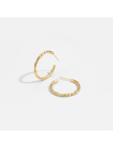 Geometry Tinfoil Pattern Circle 925 Sterling Silver Hoop Earrings