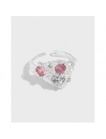 Modern Irregular Double CZ 925 Sterling Silver Adjustable Ring